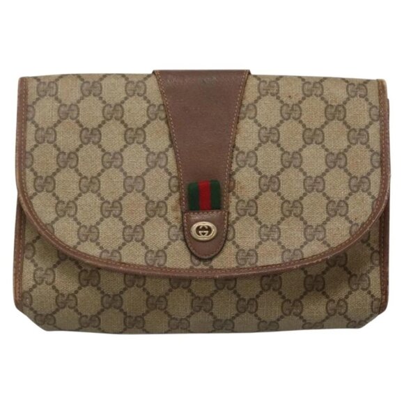 GUCCI GG Supreme Web Sherry Line Bag PVC Beige Brown - Picture 1 of 16